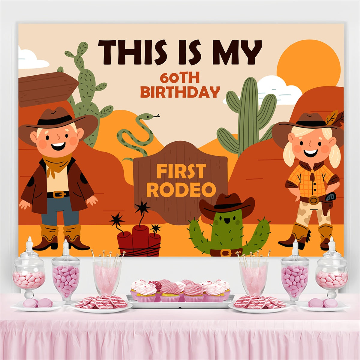 Personalisierte 60. Geburtstag Backdrop Western Cowboy Abenteuer Backdrop BRP3-33