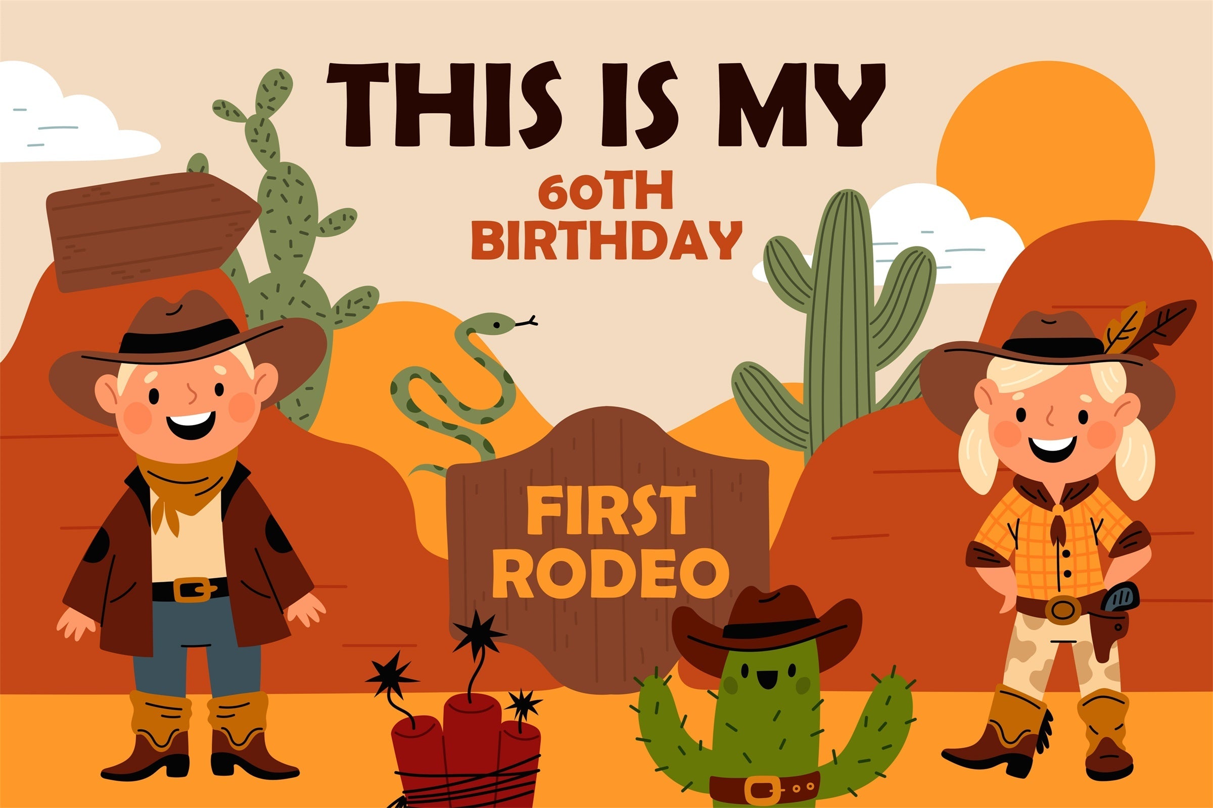 Personalisierte 60. Geburtstag Backdrop Western Cowboy Abenteuer Backdrop BRP3-33