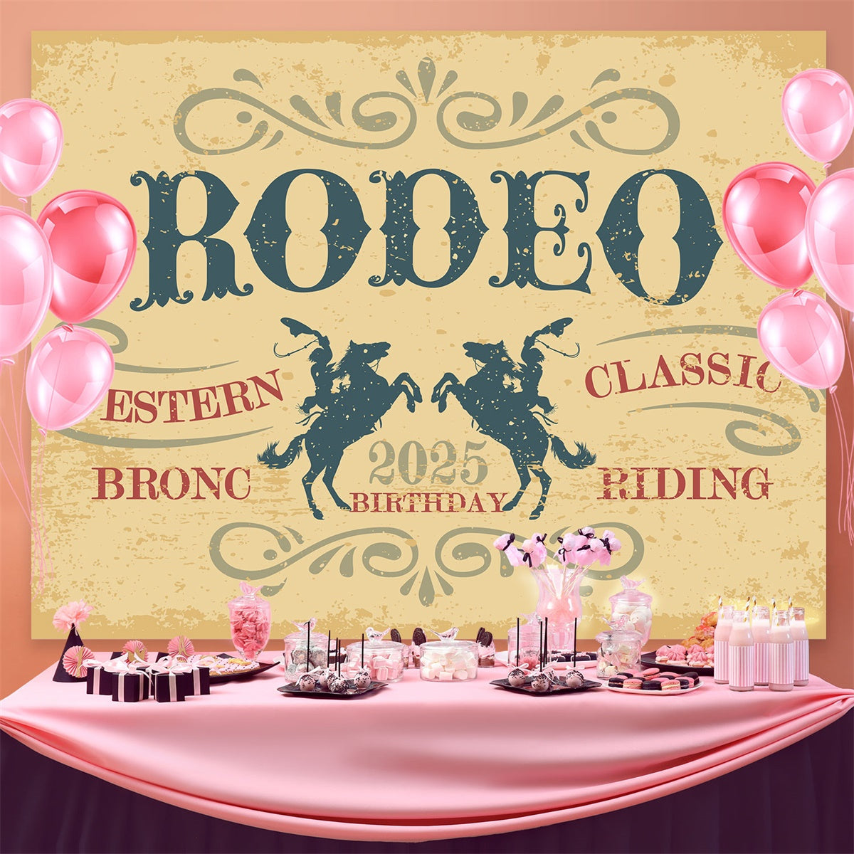 Individueller Geburtstag Party Hintergrund Vintage Rodeo Cowboy Hintergrund BRP3-34