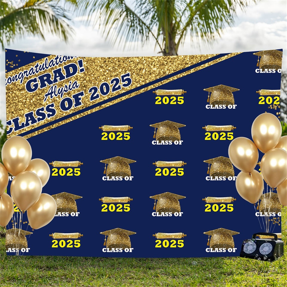 Personalisierte Graduation Backdrop Marineblau Funkelnde Graduation Party Backdrop BRP3-6