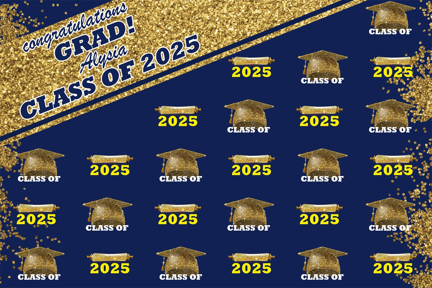 Personalisierte Graduation Backdrop Marineblau Funkelnde Graduation Party Backdrop BRP3-6