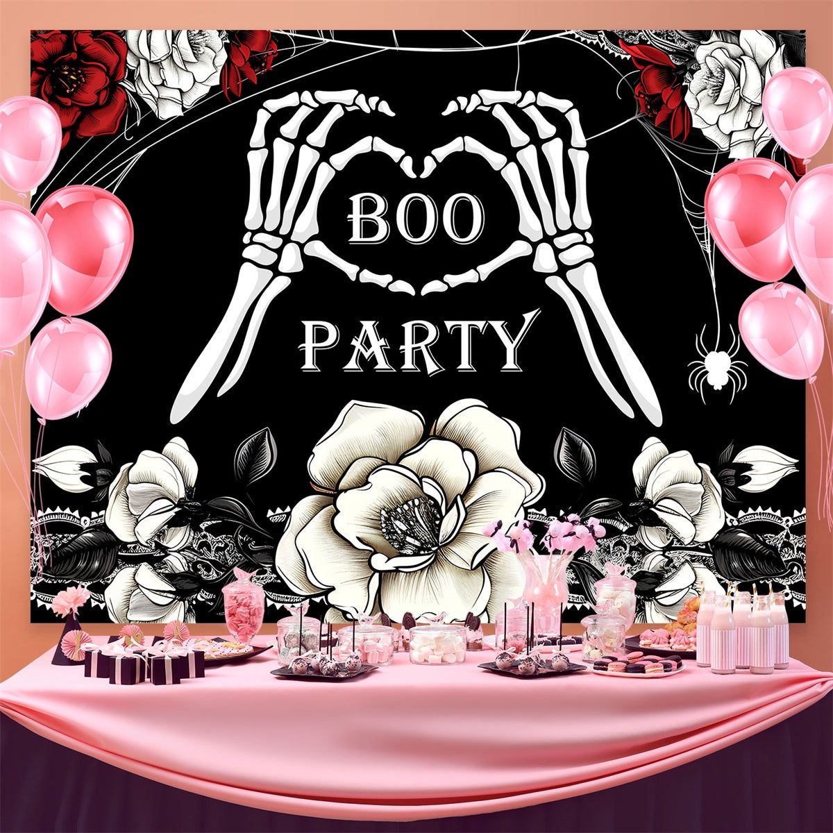 Custom Birthday Party Backdrop Gothic Skelett Rosen Backdrop BRP3-90
