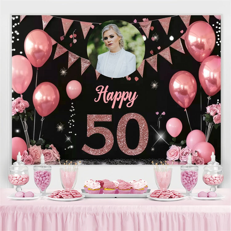 Personalisierte 50th Geburtstag Backdrop Glitzy Sterne Ballons Backdrop BRP4-11