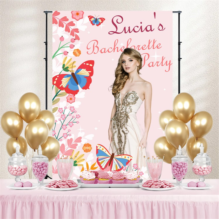 Backdrops für Hochzeiten Rosa Blumen Schmetterling Personalisierte Backdrop BRP4-111