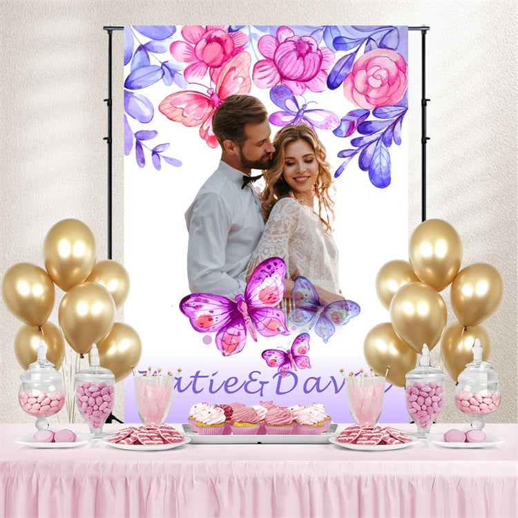 Backdrop für Hochzeiten Aquarell Schmetterling Floral Personalisierte Backdrop BRP4-112