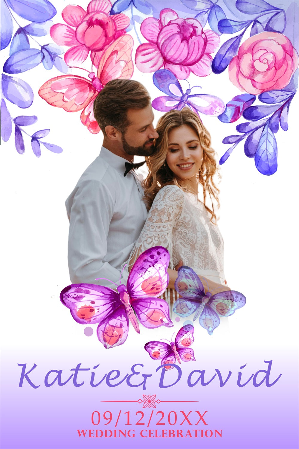 Backdrop für Hochzeiten Aquarell Schmetterling Floral Personalisierte Backdrop BRP4-112