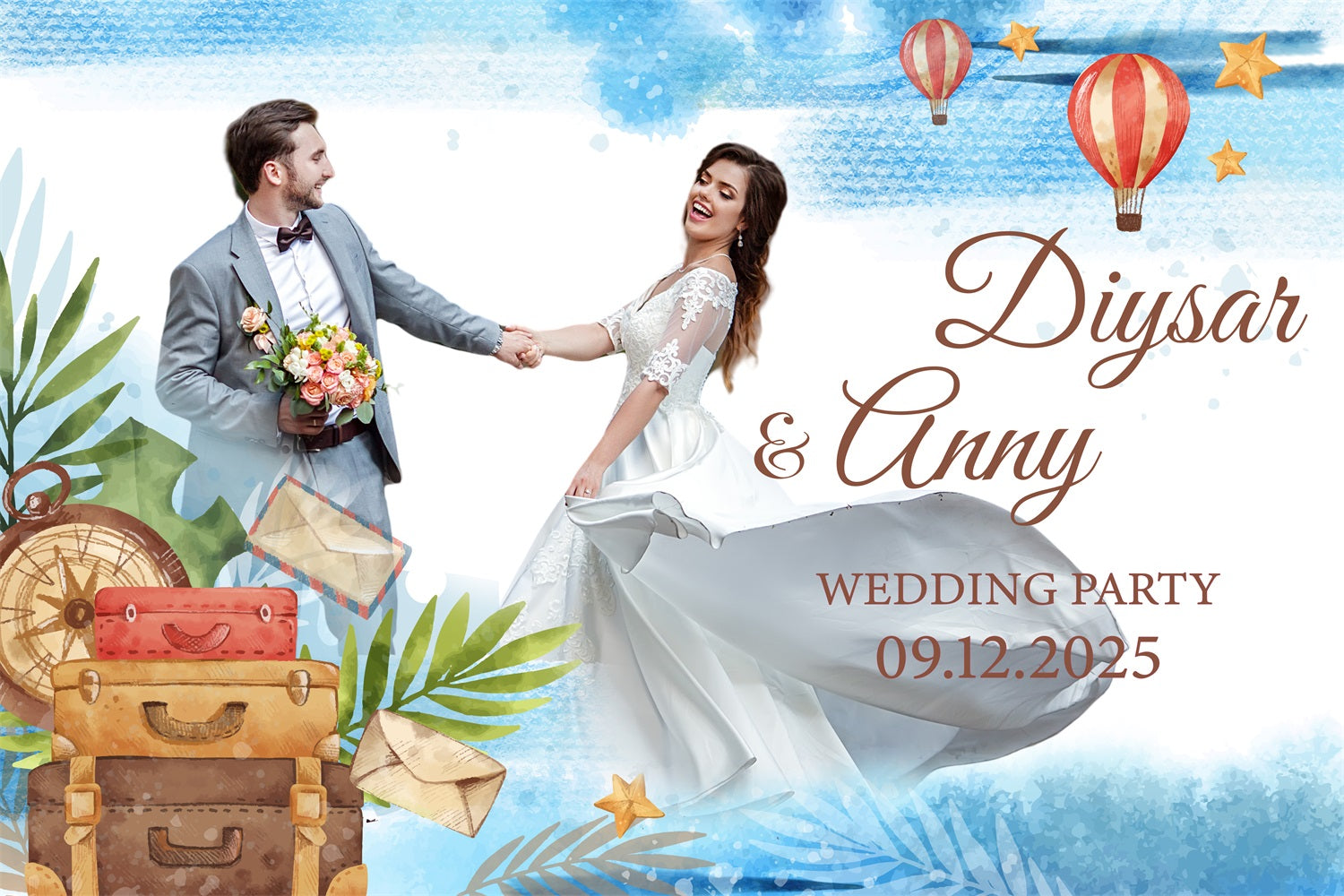 Hochzeit Backdrop Design Heißluftballon Reise Personalisierte Backdrop BRP4-114