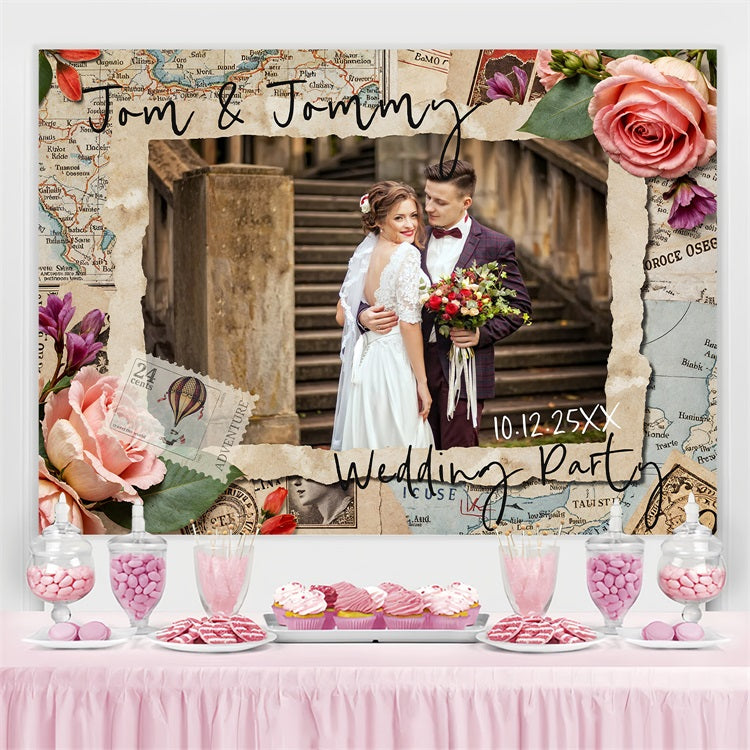 Hochzeit Backdrops Ideen Reisekarte Floral Custom Backdrop BRP4-115