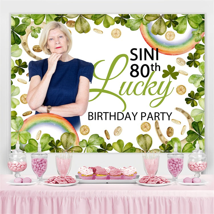Personalisierte 60th Geburtstag Backdrop Cute Clover Rainbow Backdrop BRP4-13