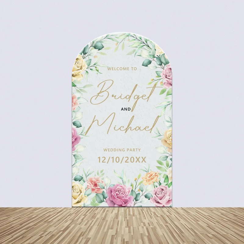 Hochzeits-Hintergrund-Ideen Romantisch Floral Personalisierte Bogen-Hintergrund-Kit BRP4-121
