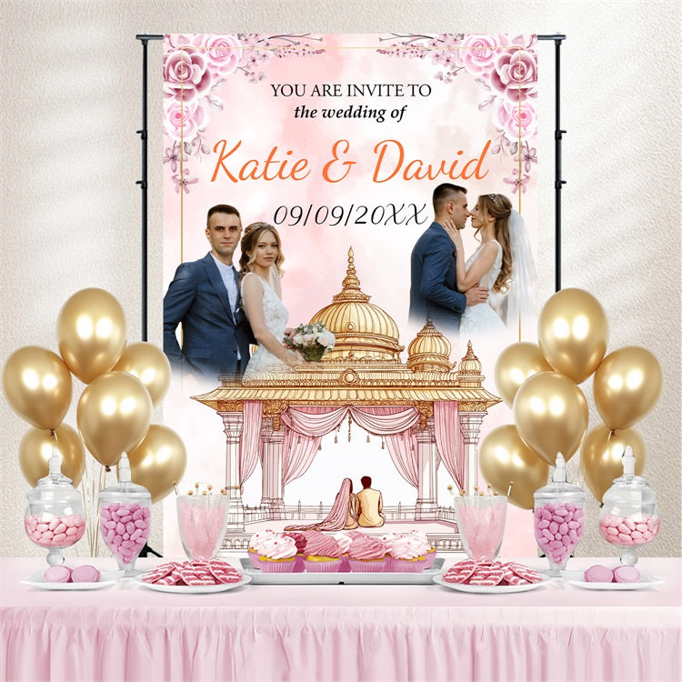 Hochzeit Rezeption Hintergrund Rosa Rose Dome Custom Backdrop BRP4-126