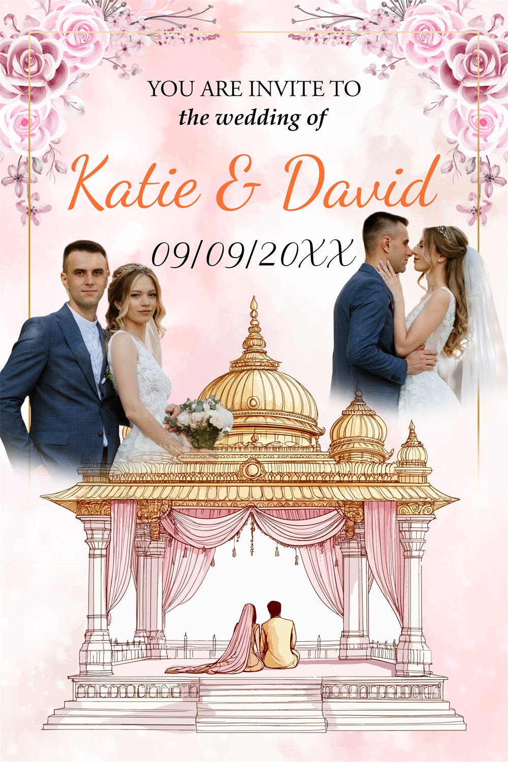 Hochzeit Rezeption Hintergrund Rosa Rose Dome Custom Backdrop BRP4-126