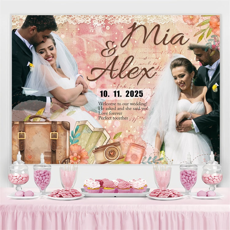 Hochzeit Backdrop Ideen Vintage Koffer Blume personalisierte Hintergrund BRP4-132
