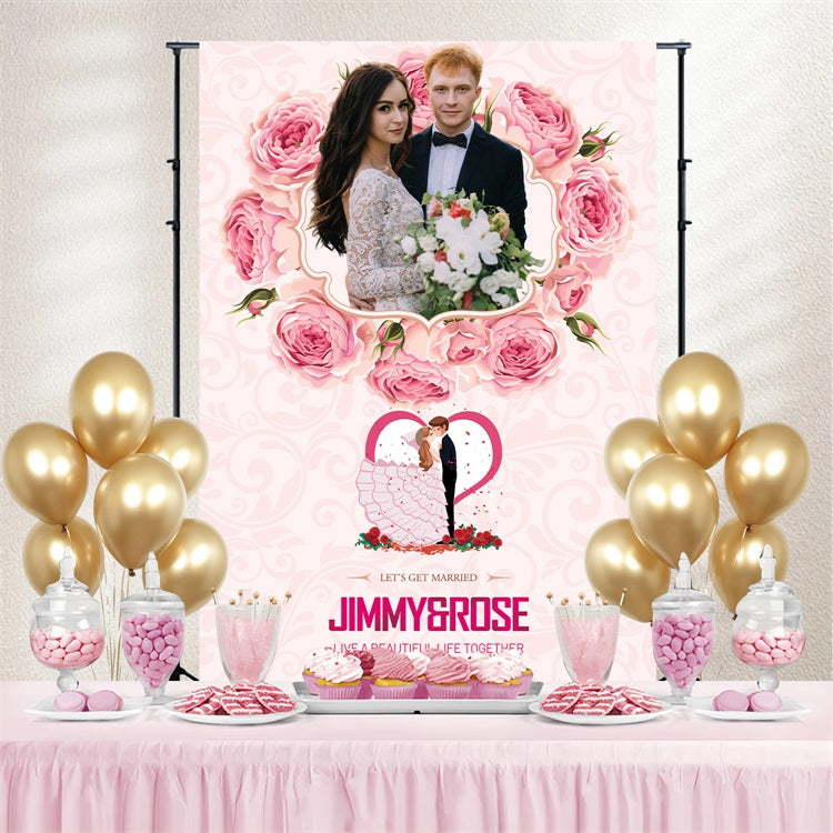 Hochzeitsfoto-Hintergrund Süße Cartoon-Rose Personalisierter Hintergrund BRP4-133