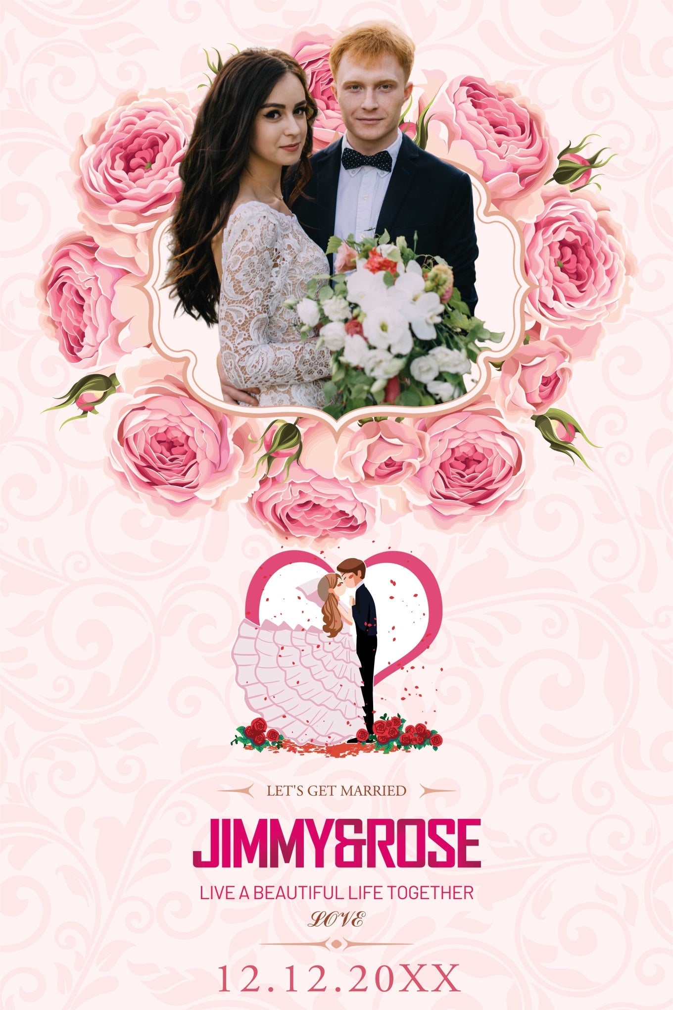 Hochzeitsfoto-Hintergrund Süße Cartoon-Rose Personalisierter Hintergrund BRP4-133