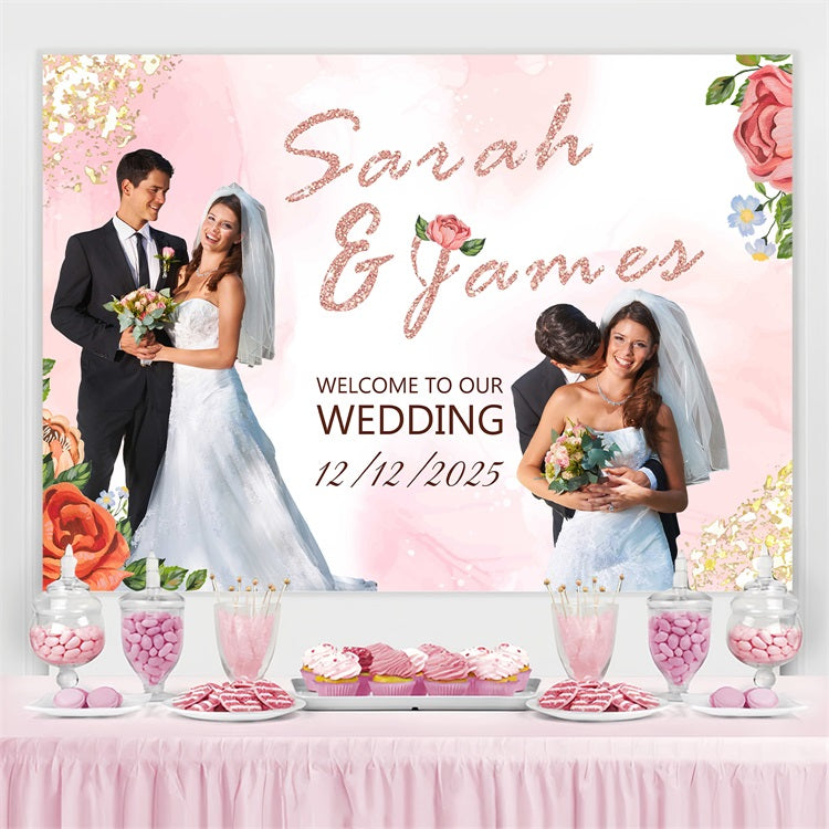 Hochzeit Fotohintergrund Ideen Rose Gold Floral Personalisierte Hintergrund BRP4-137