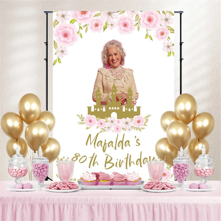 Personalisierte Geburtstag Foto Backdrop Blumen Schloss 60th Ballon Backdrop BRP4-16
