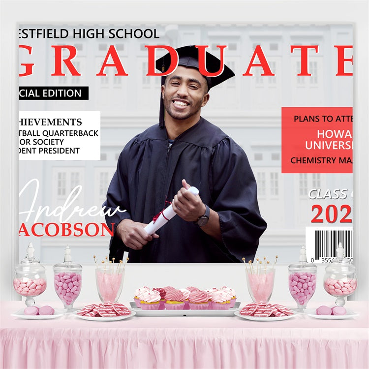 Benutzerdefinierte Graduation Backdrop Magazin Layout Stil Graduation Party Backdrop BRP4-154