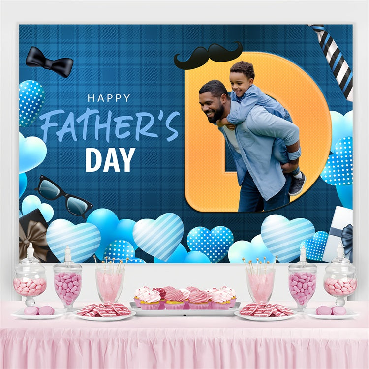 Backdrops für Vatertag Blau karierte Herzen Personalisierte Backdrop BRP4-87