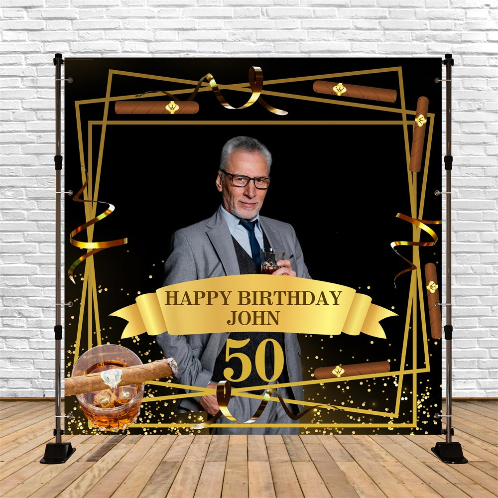 50. Geburtstag Fotohintergrund Whiskey Zigarre Gold Custom Backdrop BRP5-107