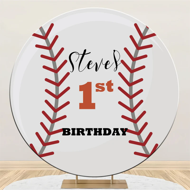 First Birthday Backdrop Classic Baseball Themed Custom Runde Kulisse BRP5-122