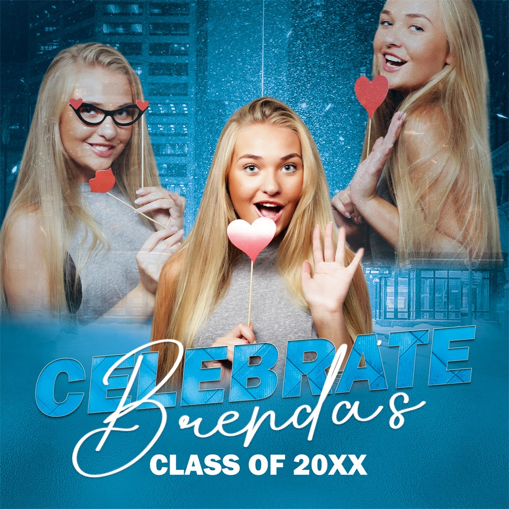 Blauer Hintergrund für die Abschlussfeier Urban Blue Sparkle Personalisierter Hintergrund für die Abschlussfeier BRP5-204