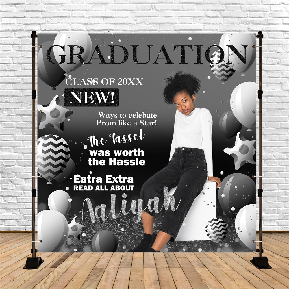 Graduation Backdrop Schwarz Weiß Ballon Personalisierte Party Graduation Backdrop BRP5-206