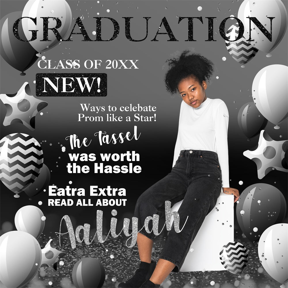 Graduation Backdrop Schwarz Weiß Ballon Personalisierte Party Graduation Backdrop BRP5-206
