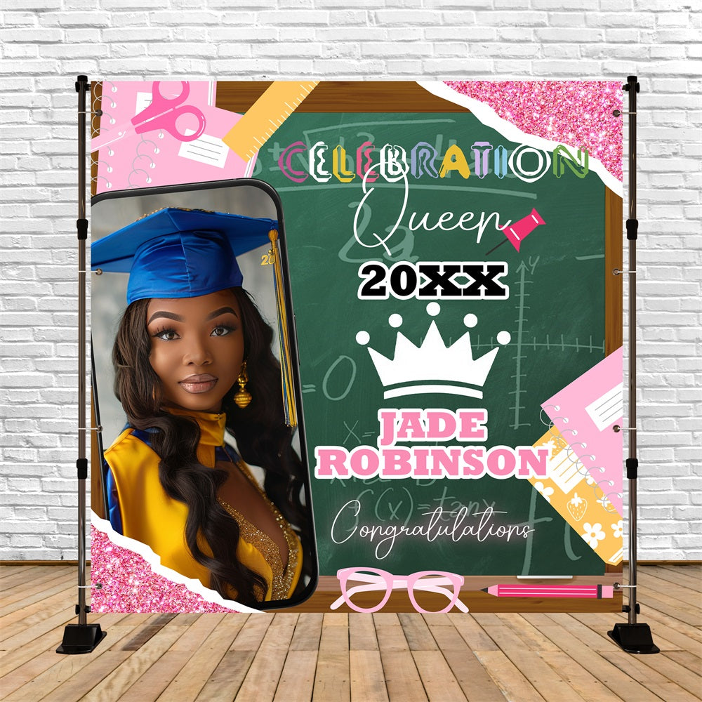 Abschlussfeier Fotohintergrund Kreidetafel Krone Cartoon Customized Party Abschlussfeier Backdrop BRP5-238