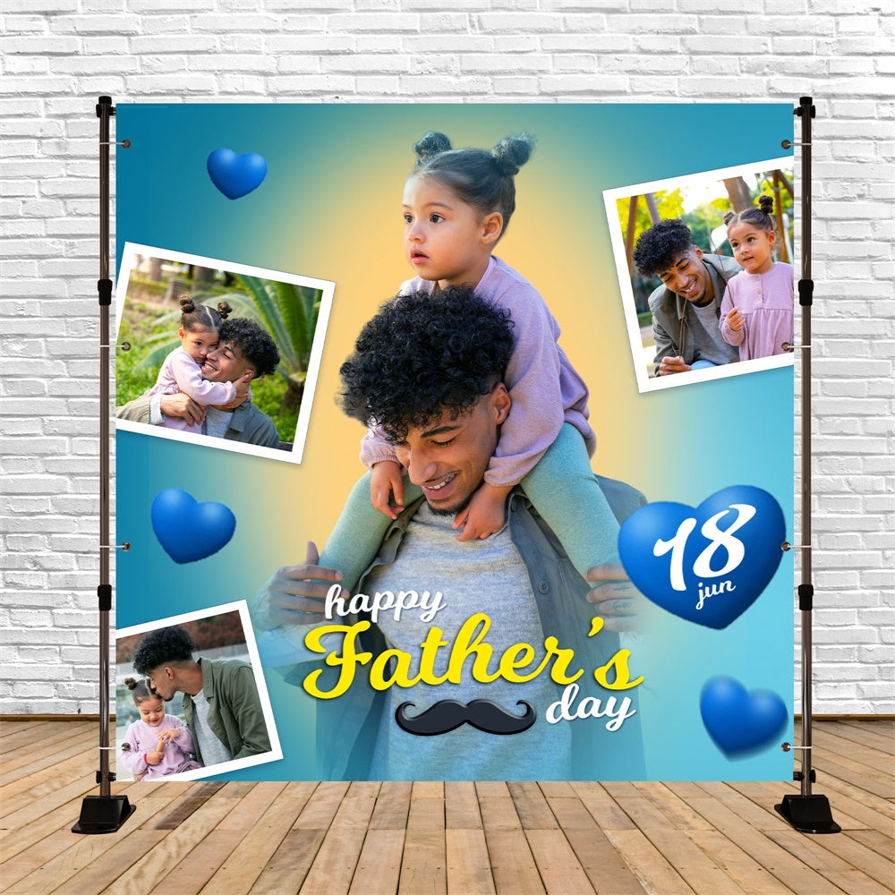 Backdrop Vatertag Blaue Herzen Farbverlauf Personalisierte Backdrop BRP5-50