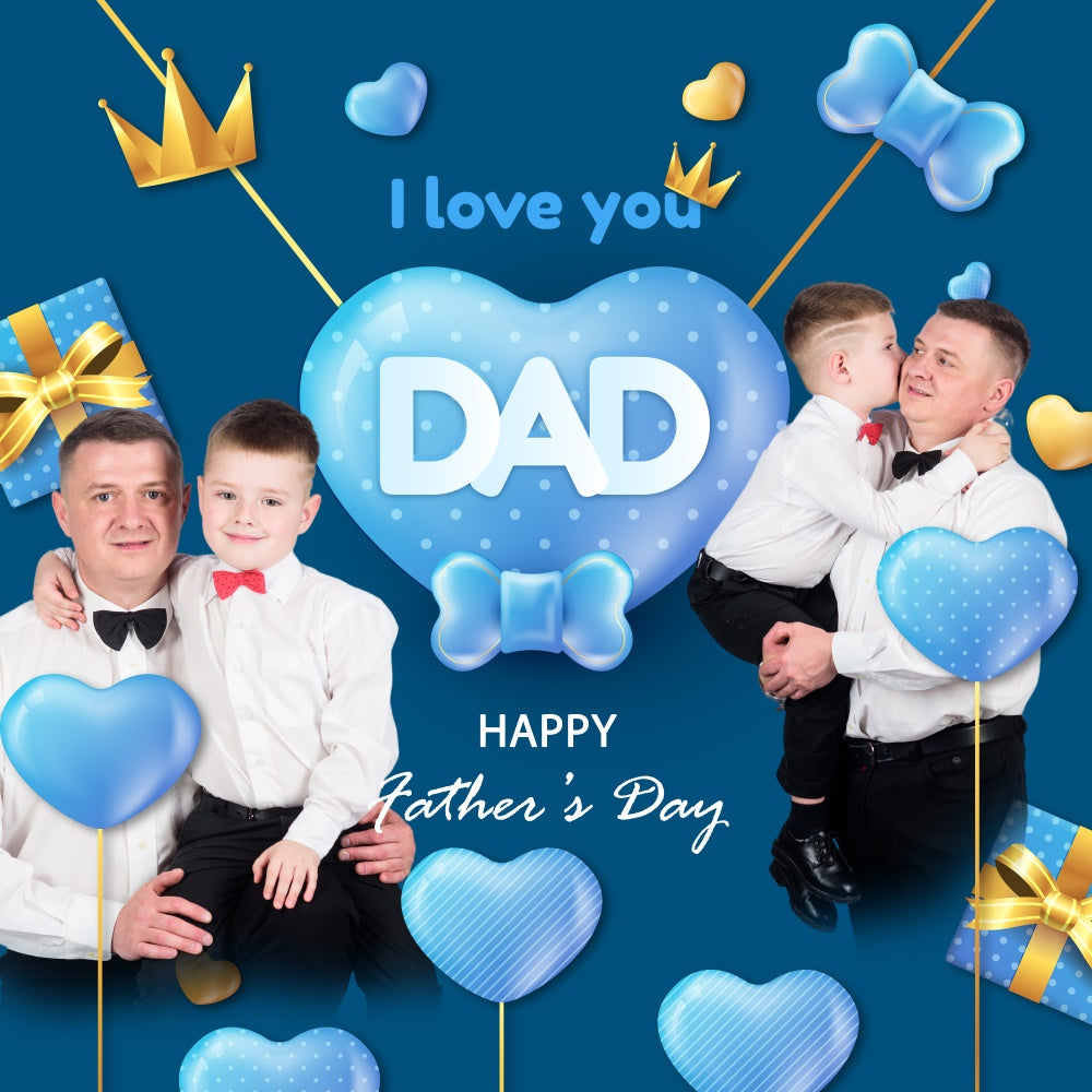 Happy Fathers Day Backdrop Blaue Herzballons Individueller Hintergrund BRP5-51