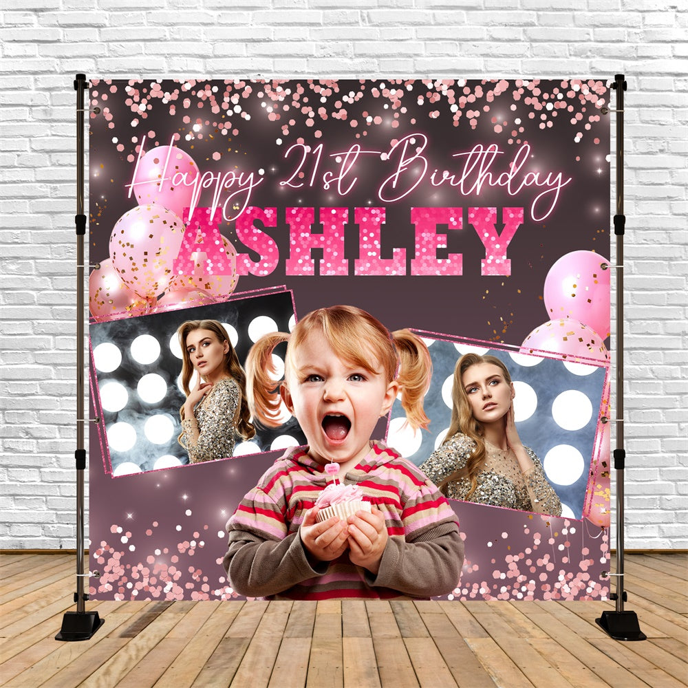 21. Geburtstag Backdrop rosa Konfetti funkelnde benutzerdefinierte Hintergrund BRP5-80