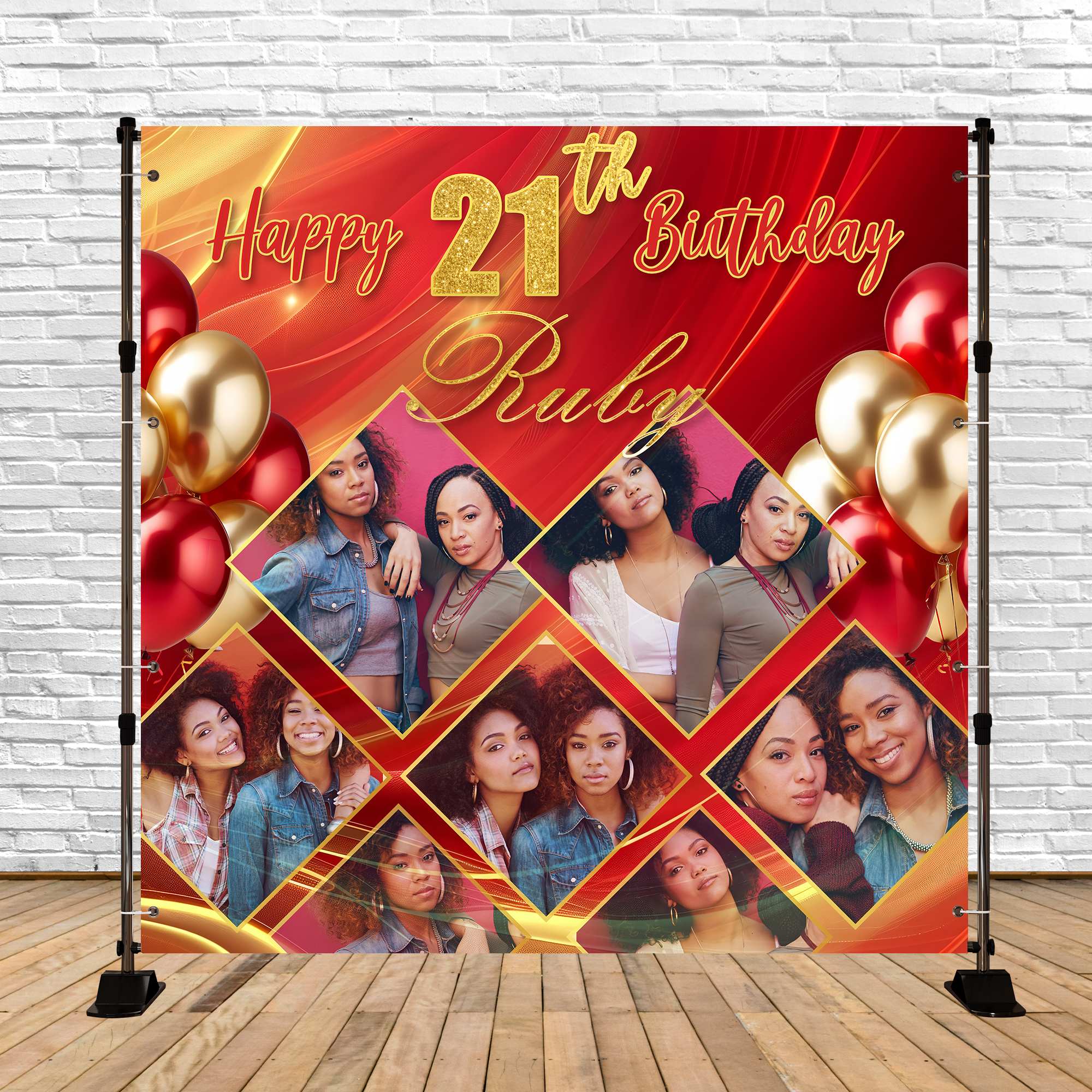 21. Geburtstag Backdrop Rot-Gold Ballon Individuelles Backdrop BRP5-85