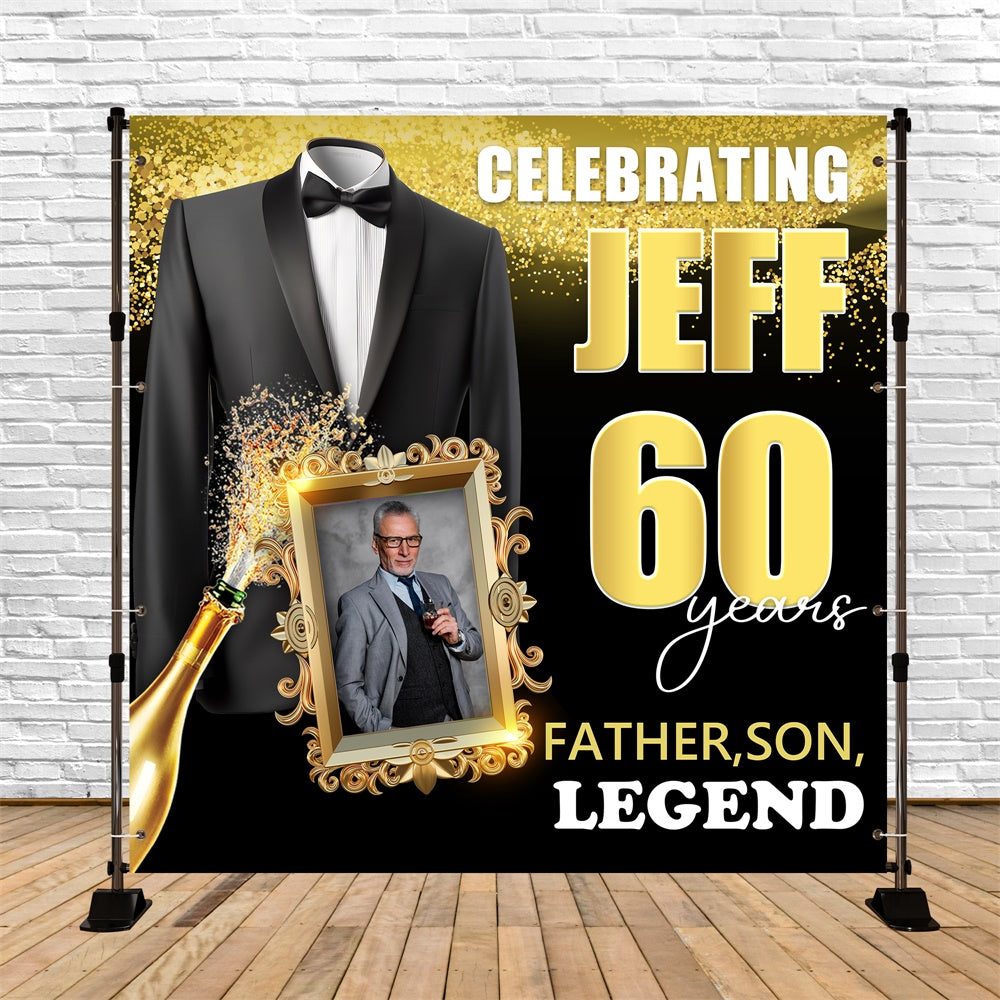 60. Geburtstag Backdrops Elegant Smoking Champagner Custom Backdrop BRP5-86