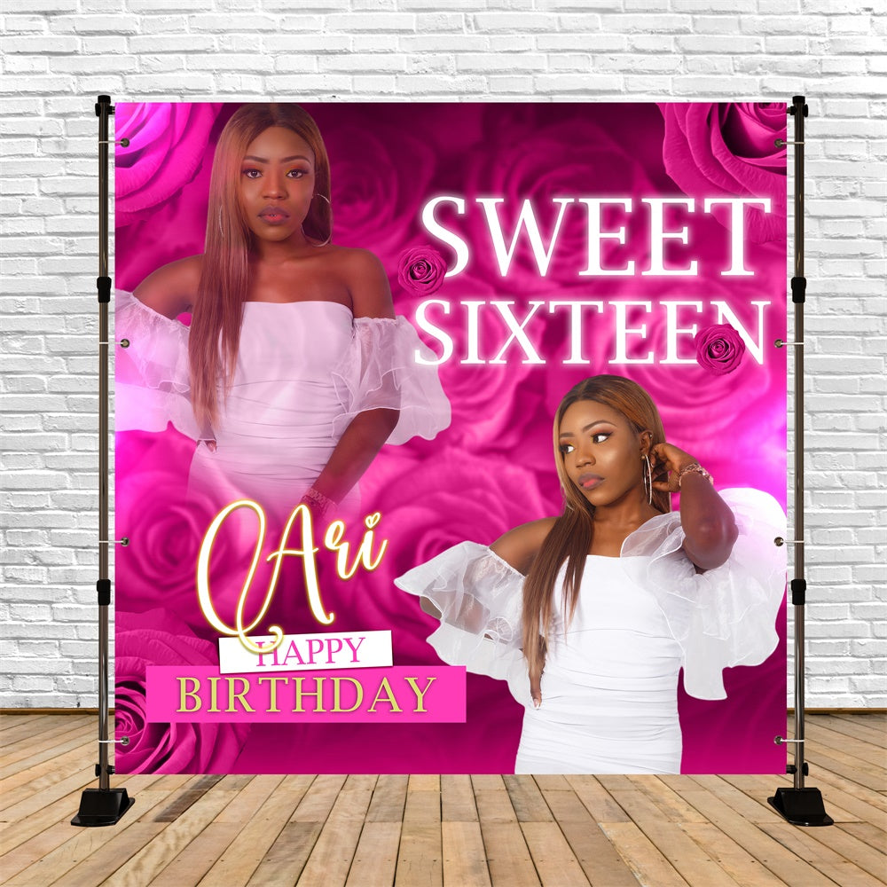 Personalisierte Geburtstag Backdrop Sweet Sixteen Pink Floral Backdrop BRP5-87