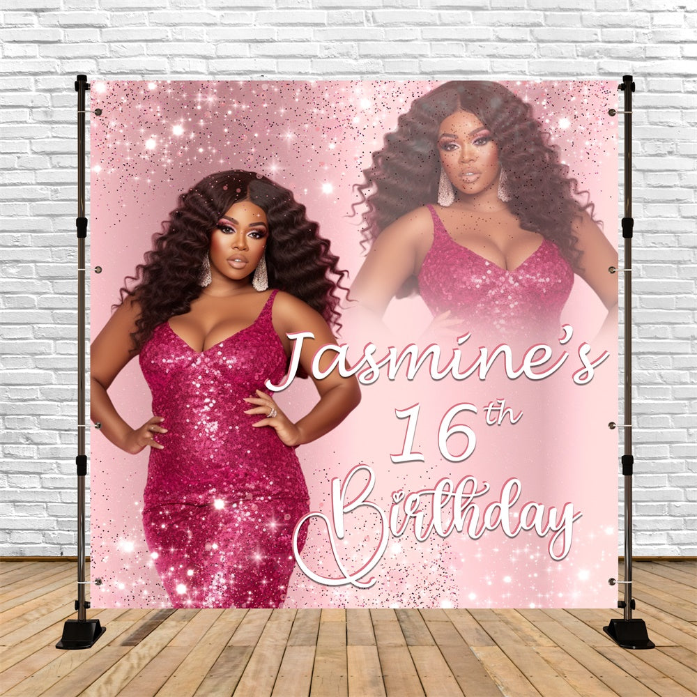 Personalisierte Backdrop für Geburtstag Pink Sparkle Sweet 16 Backdrop BRP5-88