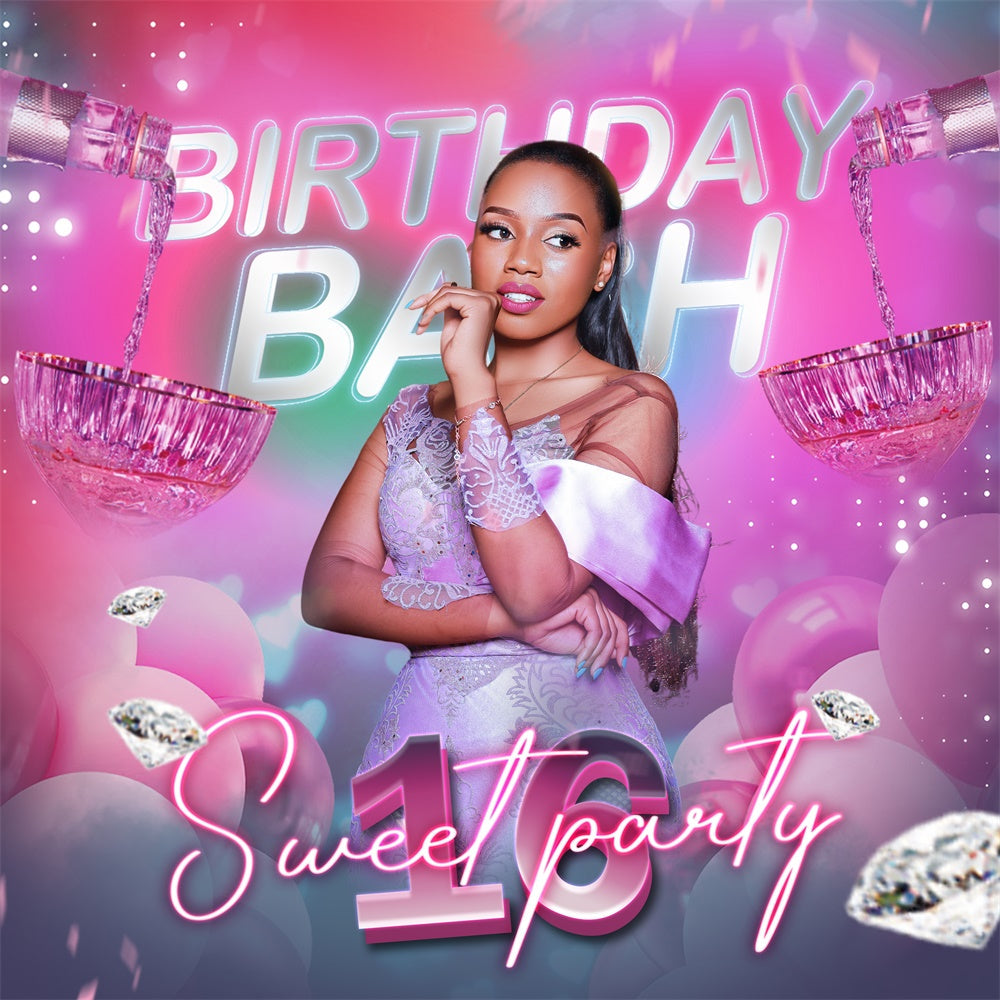Customized Backdrop für Geburtstag Diamond Sparkle Sweet 16 Backdrop BRP5-99