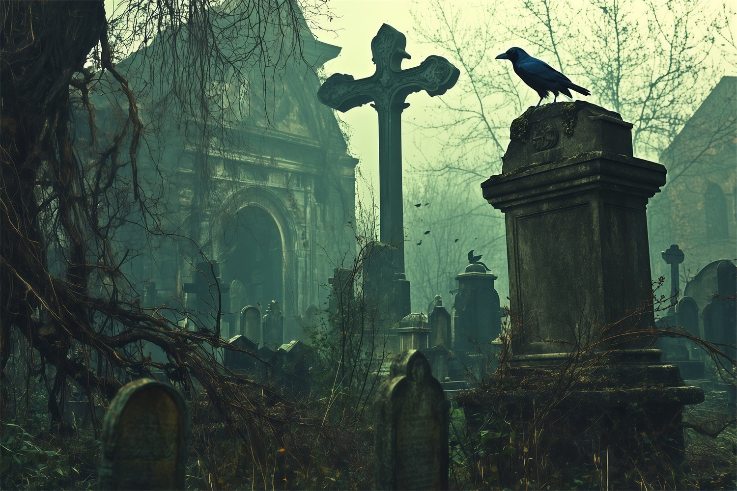 Halloween Friedhof Backdrop Verlassene Gräber Kirche Backdrop BRP57-103