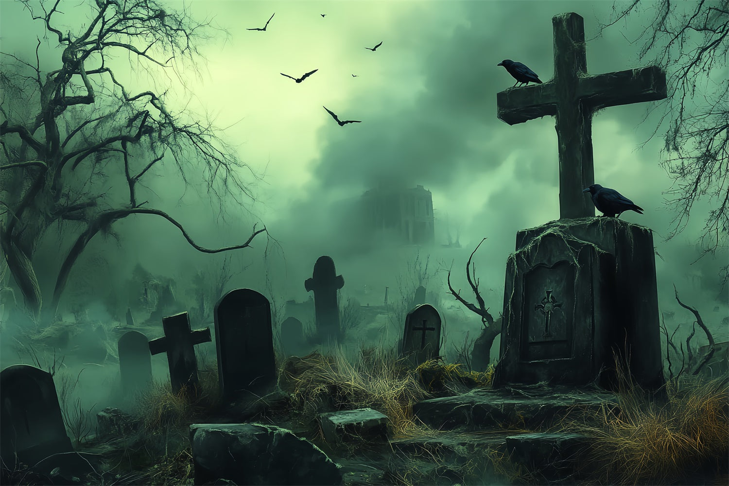 Halloween Friedhof Backdrop Ödland Gruft Nebel Backdrop BRP57-105