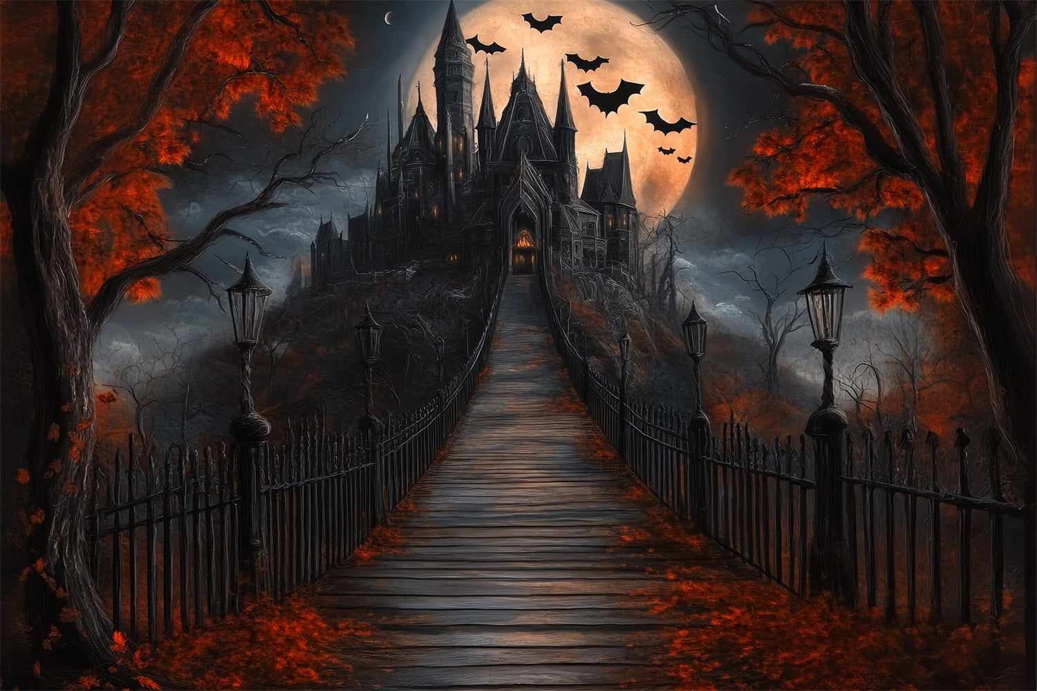 Halloween Mond Backdrop Mondschein Pfad Spukschloss Backdrop BRP57-106