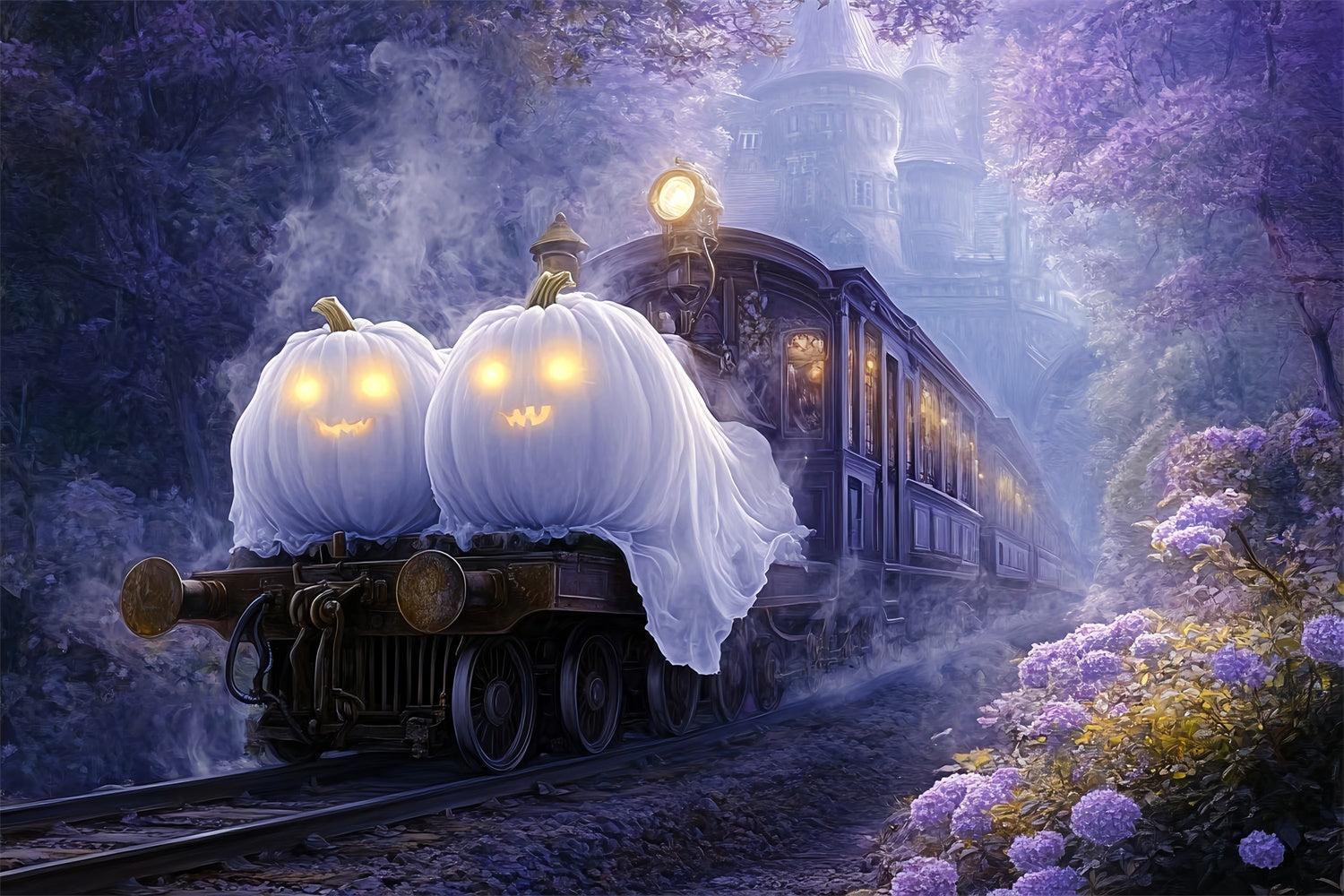 Gruseliger Halloween-Hintergrund Geister-Kürbis-Express-Hintergrund BRP57-109