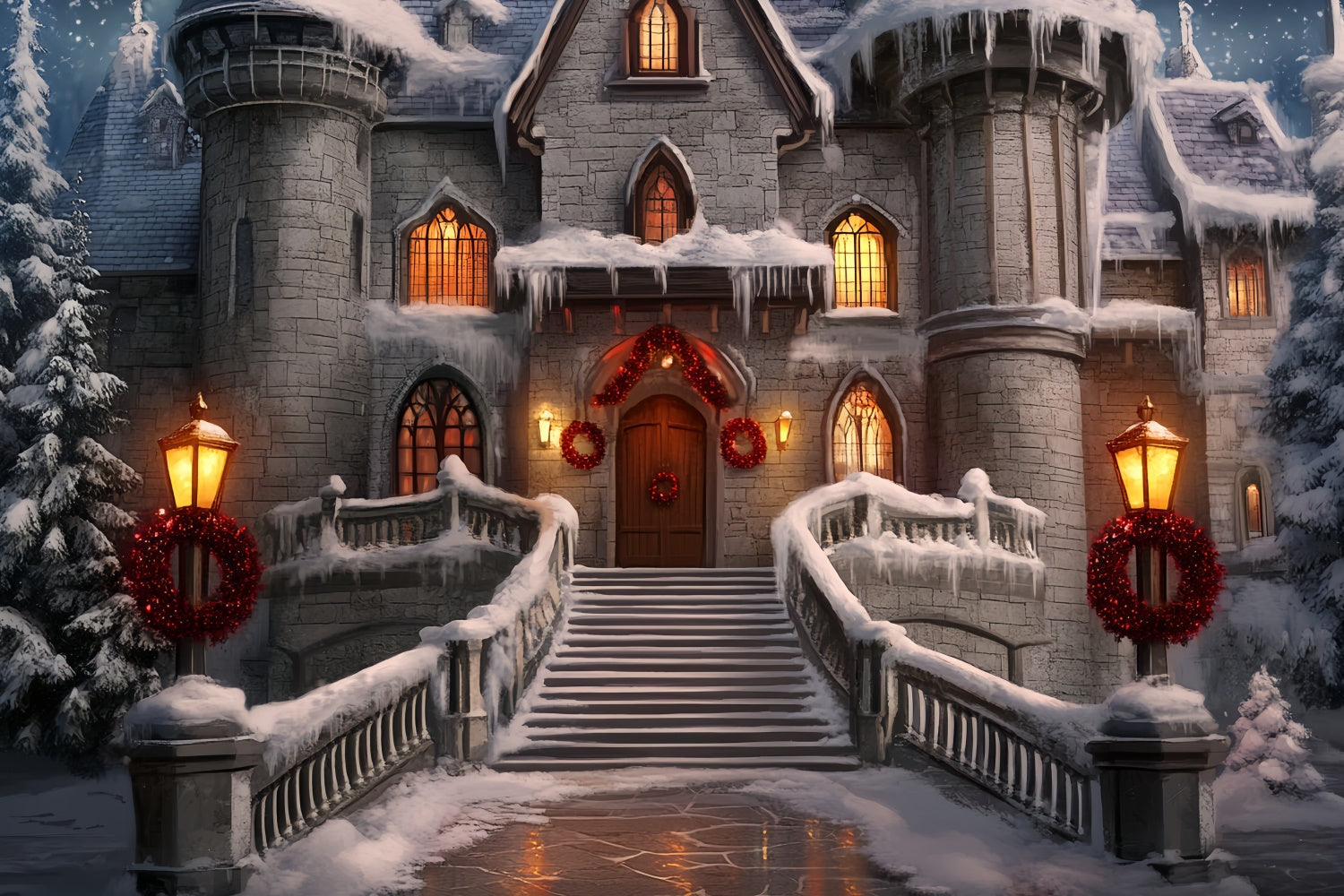 Weihnachten Fotografie Backdrops Roter Kranz Festung Backdrop BRP57-116