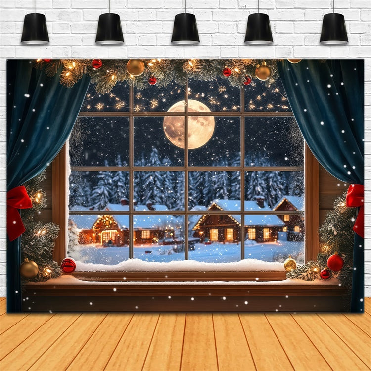 Weihnachten Backdrop Frostiges Fenster Mitternachtsglühen Backdrop BRP57-122