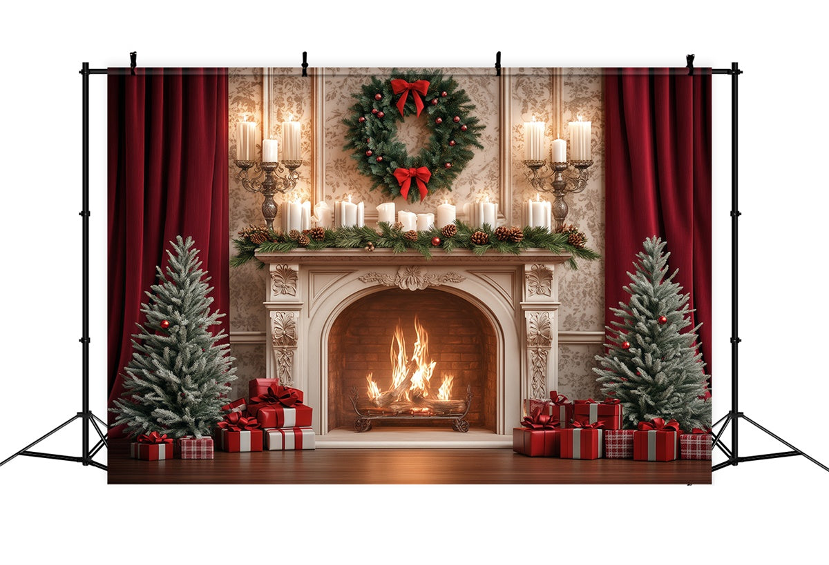Weihnachten Kamin Backdrop Kiefer Kerze Celebration Backdrop BRP57-129