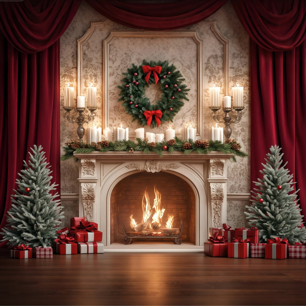 Weihnachten Kamin Backdrop Kiefer Kerze Celebration Backdrop BRP57-129