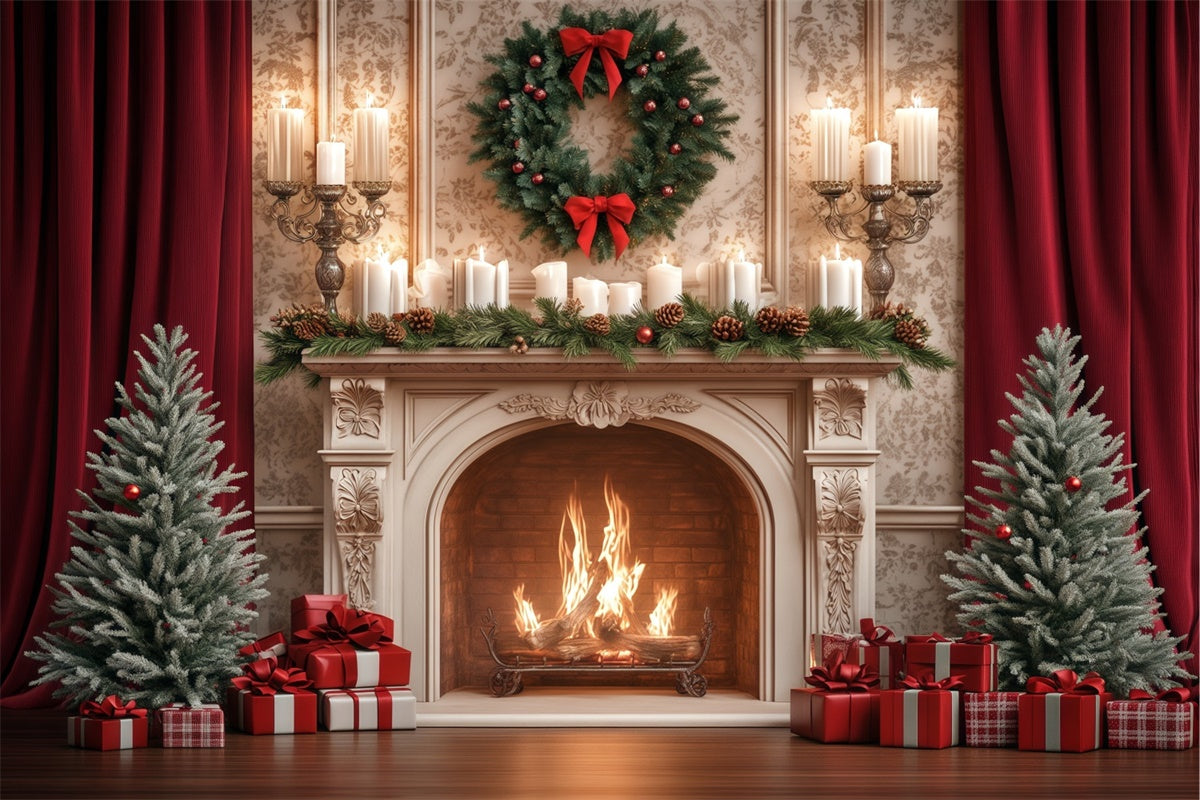 Weihnachten Kamin Backdrop Kiefer Kerze Celebration Backdrop BRP57-129