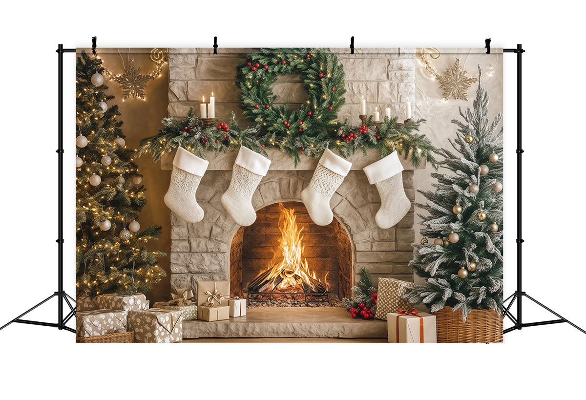 Professionelle Weihnachts-Hintergrundkulissen Cozy Hearth Stockings Backdrop BRP57-133