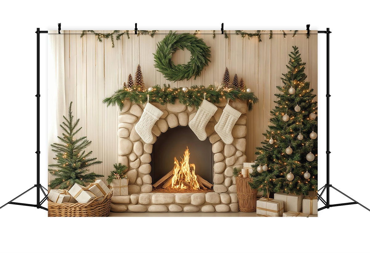 Weihnachtskamin Backdrop Pebble Hearth Pines Backdrop BRP57-134