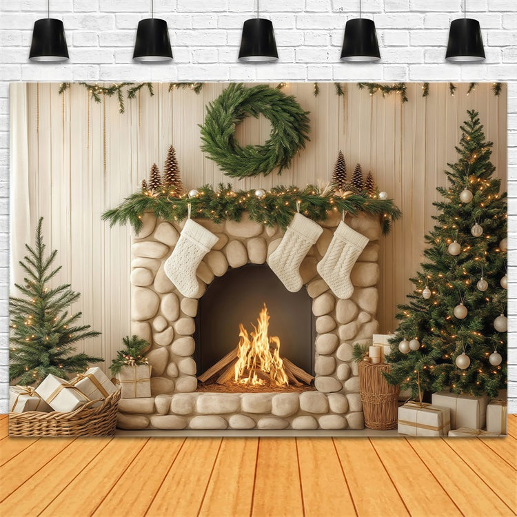 Weihnachtskamin Backdrop Pebble Hearth Pines Backdrop BRP57-134