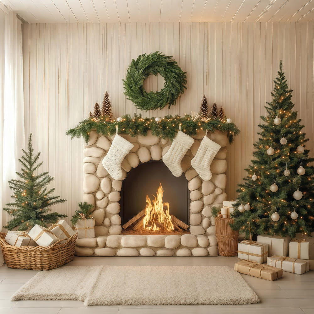 Weihnachtskamin Backdrop Pebble Hearth Pines Backdrop BRP57-134